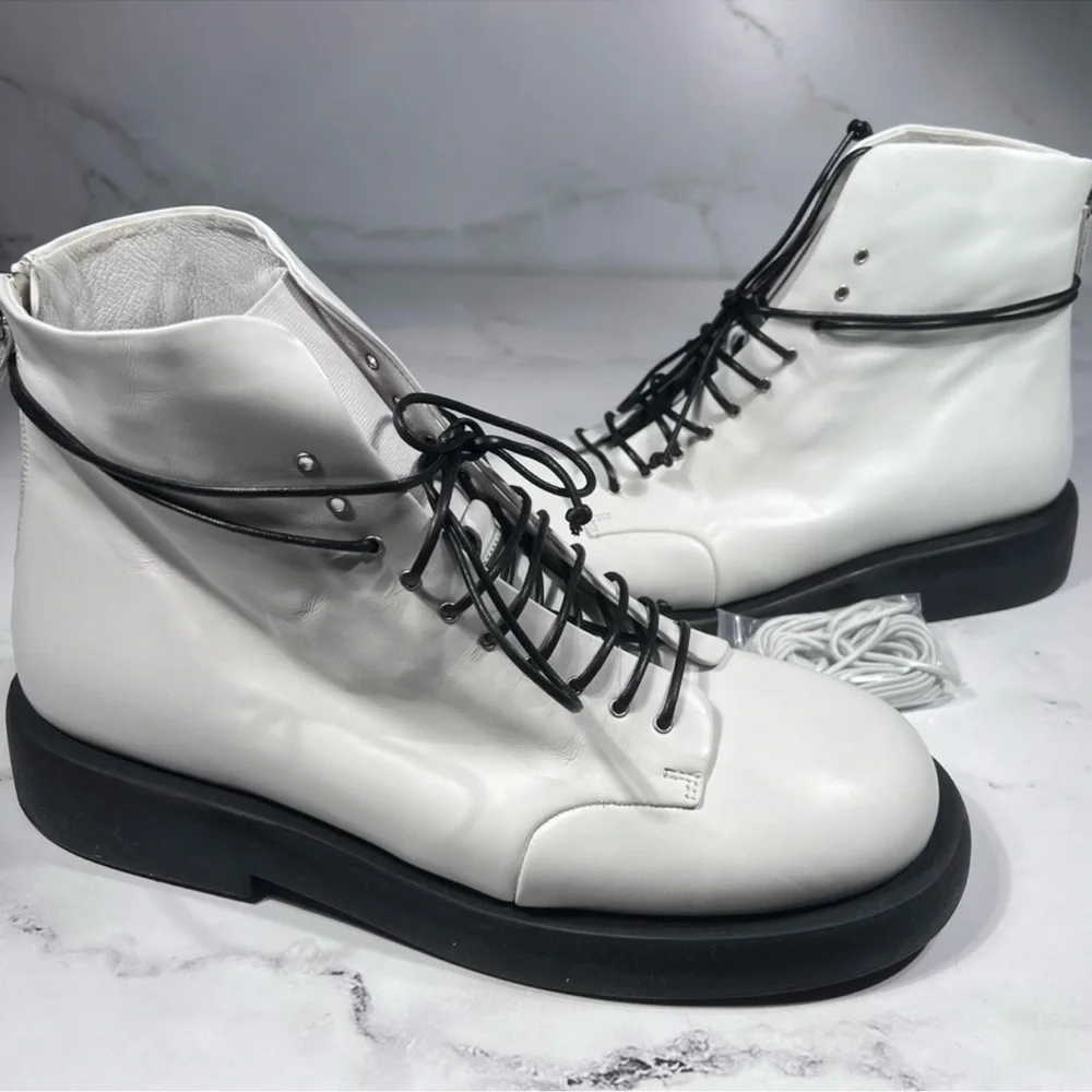 Marsell Gommello MMG470 Matte Big Sole Lace Up White Leather Boots